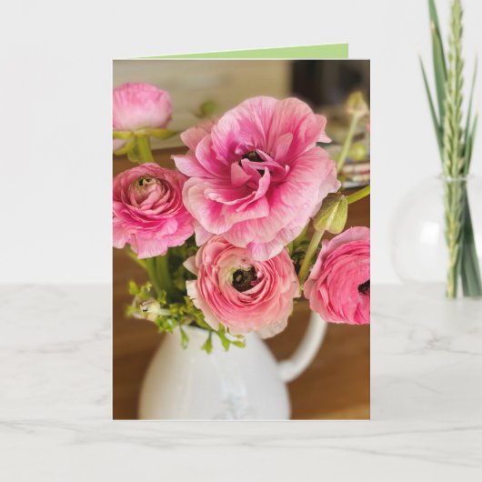 Roze Ranunculus-Wenskaart Feestdagen Kaart (Voorkant)