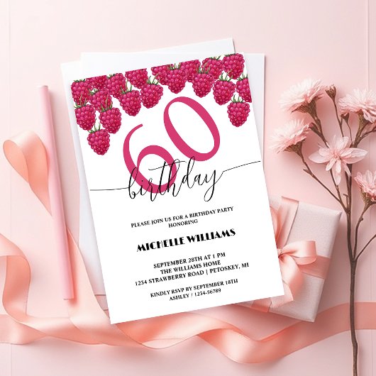 Roze Raspberry Waterverf Kunst Kalligrafie Verjaar Kaart