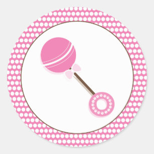 Roze Rattle Baby shower Favor Sticker