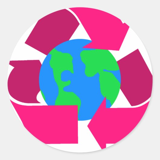 Roze recyclen symbool ronde sticker (Voorkant)