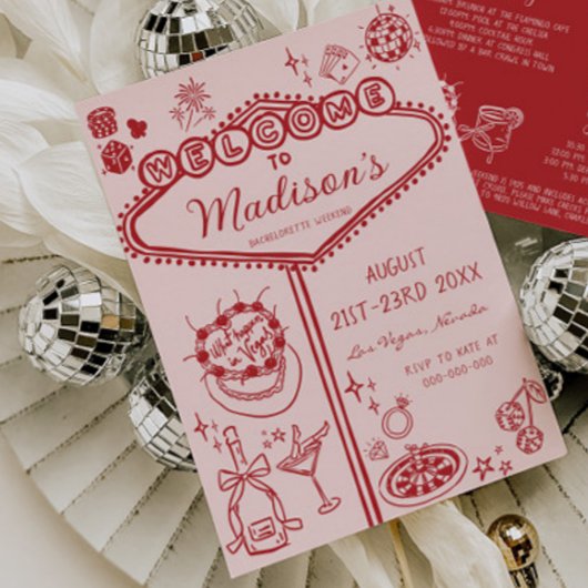 Roze Red Vegas Bachelorette Weekendprogramma Kaart
