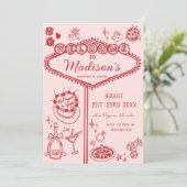 Roze Red Vegas Bachelorette Weekendprogramma Kaart (Staand voorkant)