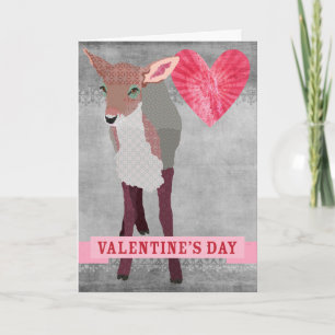 Roze Reekalf Retro Grijs Valentijnsdag Feestdagen Kaart