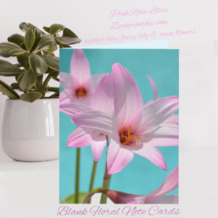 Roze Regen Lelies Aqua Blauw Blank Notitiekaartje