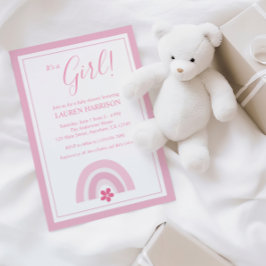 Roze regenbogen en bloemen Baby shower Kaart