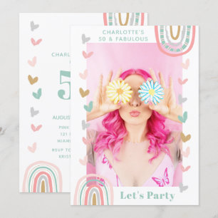 Roze regenboog 50 & Fabulous Modern Birthday Party Kaart