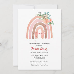 Roze regenboog, Boho Girl Baby shower Invitation Kaart