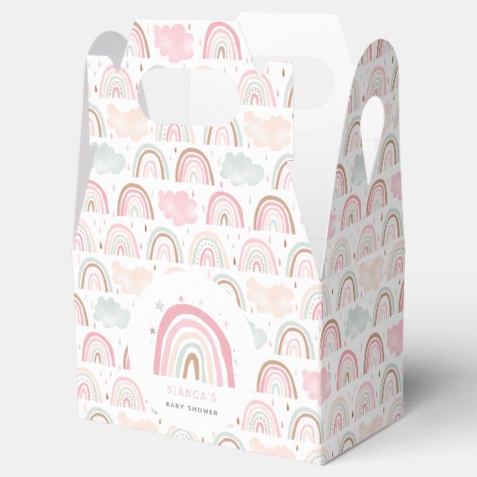 Roze Regenboog en Clouds Pattern Baby shower Bedankdoosjes (Geopend)