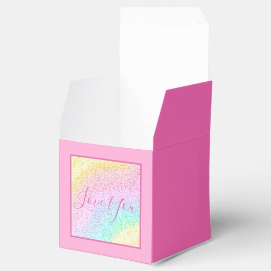 Roze regenboog Glitter Persoonlijk Ik hou van je c Bedankdoosjes (Geopend)