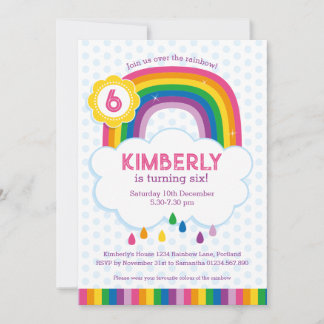 Roze Regenboog Kinderen Verjaardagsfeest Uitnodigi Kaart