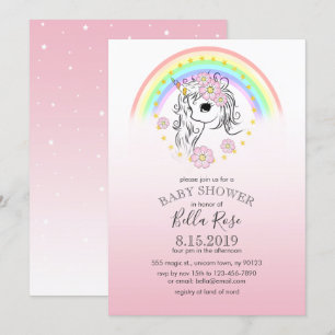 Roze regenboog Unicorn Baby shower uitnodigen Kaart