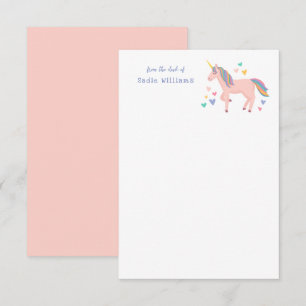 Roze regenboog Unicorn Kinder persoonlijke noot Bedankkaart