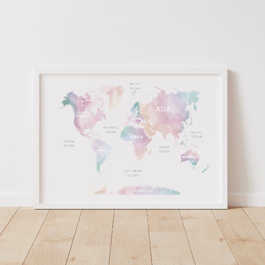 Roze Regenboog Wereldkaart Reis Kraam Decor Poster