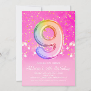 Roze regenboogballon Letter-nummer Nine Birthday Kaart