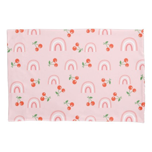 Roze regenboogCherry Pattern Kussensloop (Voorkant)