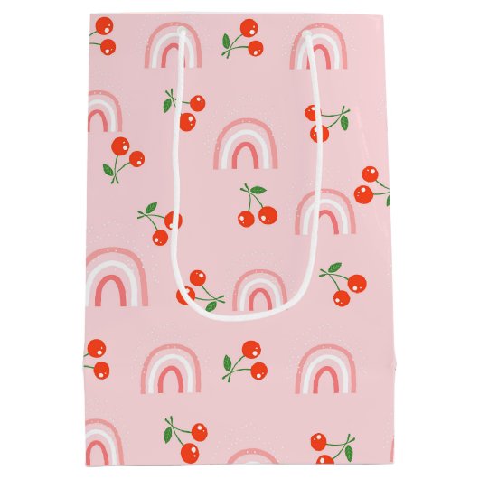 Roze regenboogCherry Pattern Medium Cadeauzakje (Achterkant)