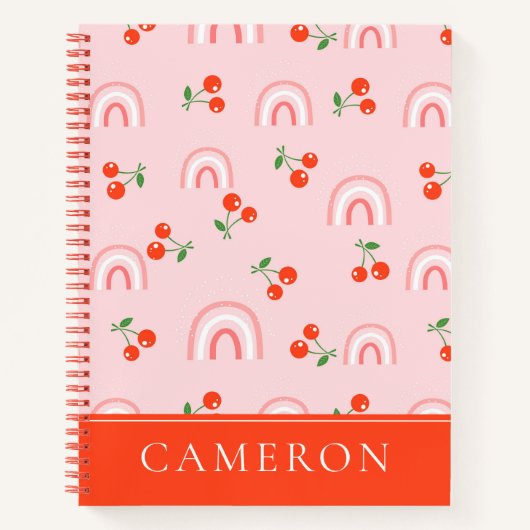 Roze regenboogCherry Pattern Notitieboek (Voorkant)