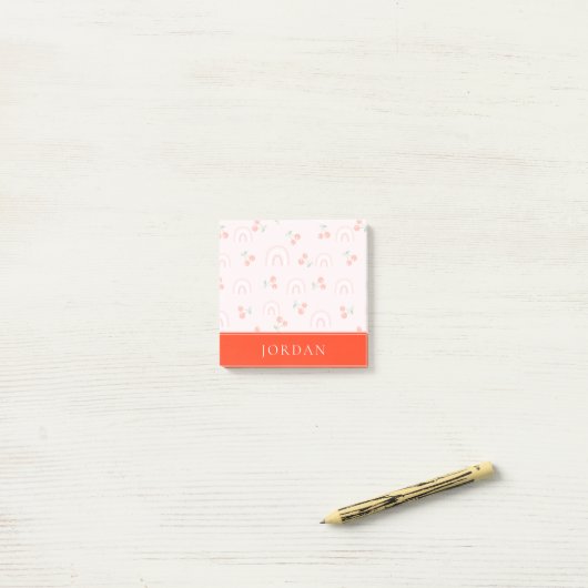Roze regenboogCherry Pattern Post-it® Notes (Op bureau)