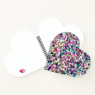 Roze regenboogforenzen Sequin Sparkles Heart Notitieboek