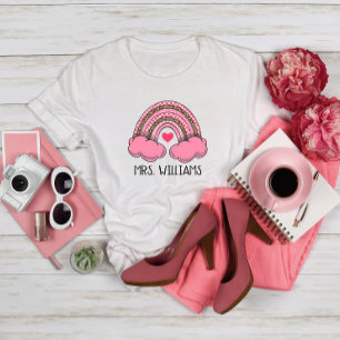Roze regenbooghartleraar Valentijnsdag T-shirt