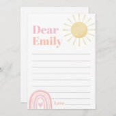 Roze regenboogkleurige 1e verjaardag-tijdcapsule bedankkaart (Voorkant / Achterkant)