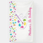 Roze regenboogkunstpartij Birthday Spandoek (Verticaal)