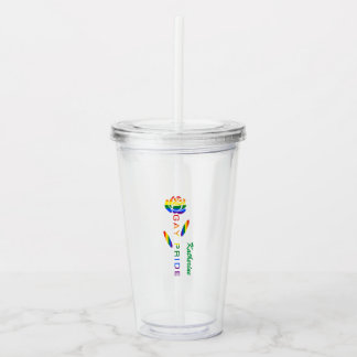 Roze Regenboogvlag Gay Pride Persoonlijke Naam Acryl Drinkbeker