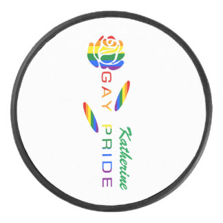Roze Regenboogvlag Gay Pride Persoonlijke Naam Hockey Puck
