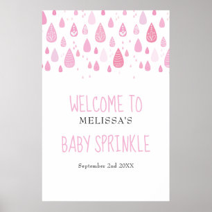 Roze regendruppels babymeisje feest / shower welko poster