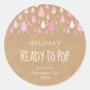  roze regendruppels klaar voor Pop Baby shower Ronde Sticker