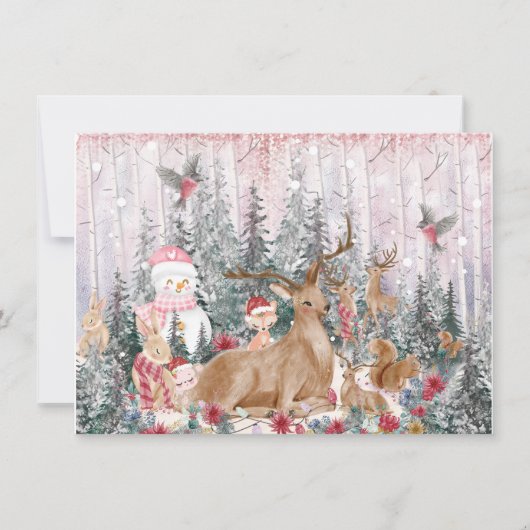 Roze Reindeer met Waterverf, Sneeuwman Prettig Ker (Voorkant)