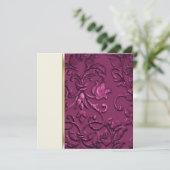 Roze reliëf look Damask bruiloft uitnodiging (Staand voorkant)
