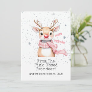 Roze Rendier Kerst Feestdagenkaart