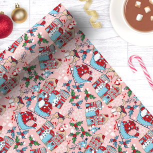Roze Rendier Kerstdorp Cadeaupapier