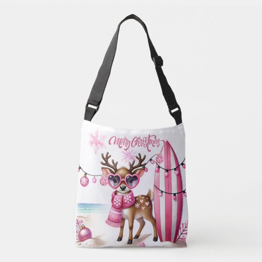 Roze rendier met zonnebril Kerst Canvas tas (Voorkant)