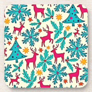 Roze Rendier Teal Boom Patroon Ontwerp Bier Onderzetter