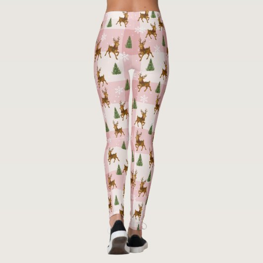 Roze rendieren en boomvakanties leggings (Achterkant)