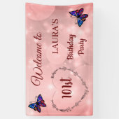 Roze reservevlinder op maat 101e verjaardag spandoek (Verticaal)