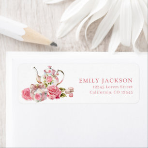 Roze retouradresstickers voor bruidstuinfeest etiket