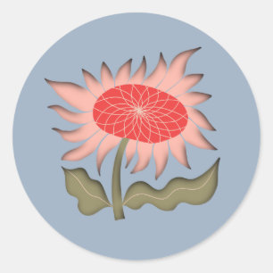 roze Retro 3D Zonnebloem Ronde Sticker