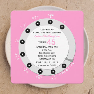 Roze Retro 45e Verjaardagsfeestje Uitnodiging Rota