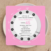 Roze Retro 45e Verjaardagsfeestje Uitnodiging Rota