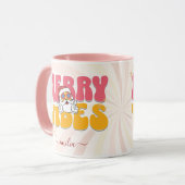 Roze Retro 70s Thema Merry Vibes Aangepaste naam Mok (Voorkant links)