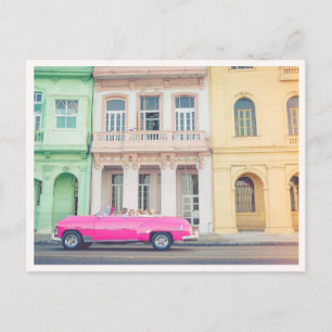 Roze Retro Auto Havana Cuba op de Malecon Foto Briefkaart