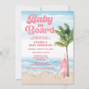 Roze Retro Baby aan boord Baby shower Surf Kaart