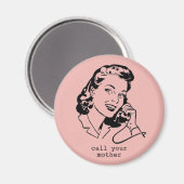 Roze Retro Bel je moeder Grappig  Magnet Magneet (Voorkant / Achterkant)