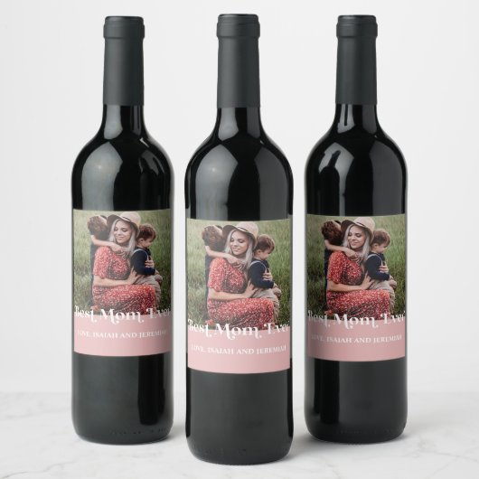 Roze retro Beste mam ooit aangepaste Afbeelding Wijn Etiket (Flessen)