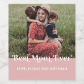 Roze retro Beste mam ooit aangepaste Afbeelding Wijn Etiket (Enkel label)