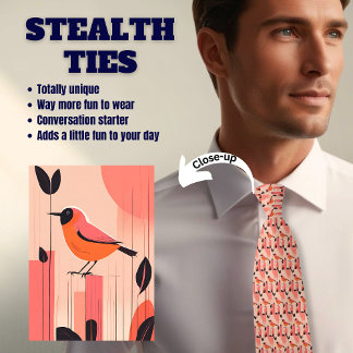 Roze Retro Bird Lover's Stealth Mannen Stropdas