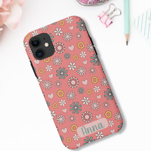 Roze Retro Bloem Patroon iPhone 11 Hoesje